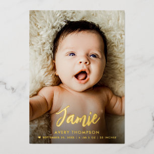 Modernes Babyname Brush-Skript für die individuell Folien Feiertagskarte