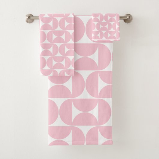 Modernes Babypink und Weißes Muster aus dem Mittel Badhandtuch Set (Insitu)