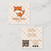Modernes Babysitting | Fox Gingham Pattern Quadratische Visitenkarte (Vorne/Hinten)