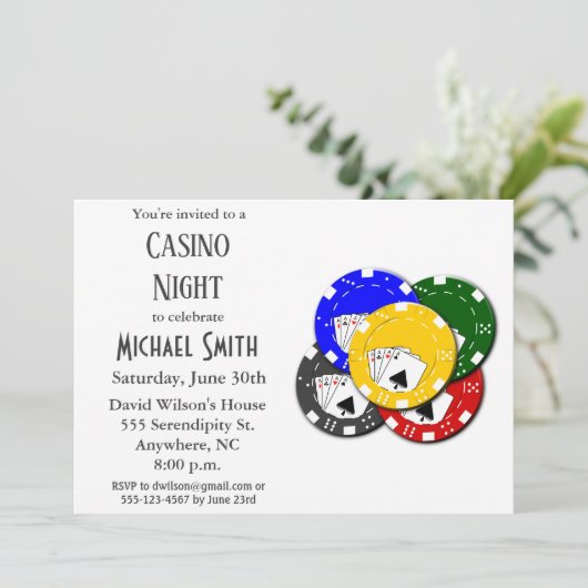 Modernes Bachelor Party Casino Poker Einladung (Stehend Vorderseite)