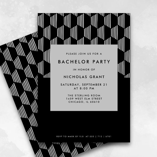 Modernes Bachelor Party Minimal Black Silver Einladung