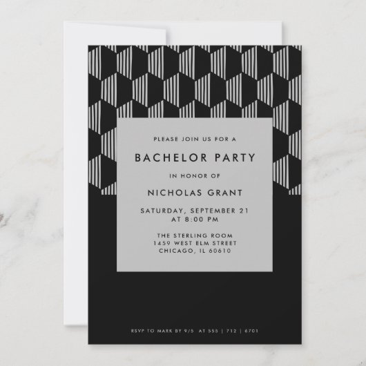 Modernes Bachelor Party Minimal Black Silver Einladung (Vorderseite)