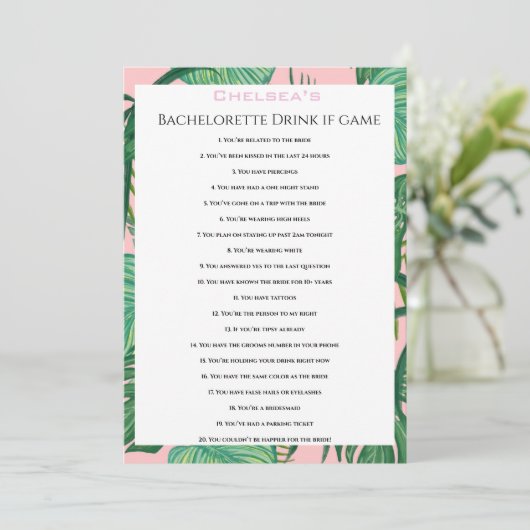 Modernes Bachelorette Drink Game Party Einladung (Stehend Vorderseite)