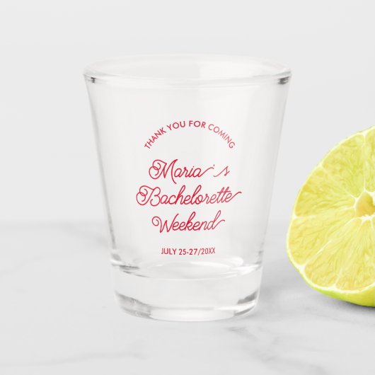 Modernes Bachelorette Weekend Gastgeschenk Showgla Schnapsglas (Vorderseite)