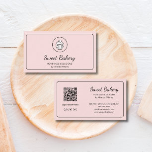 Modernes Bäckerei-Logo QR-Code Rosa Visitenkarte