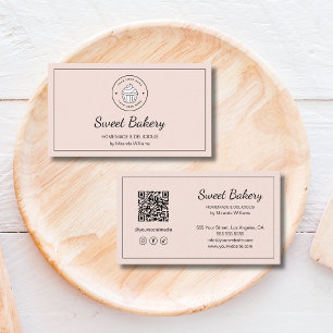 Modernes Bäckerei-Logo QR Social Media Pfirsich Visitenkarte