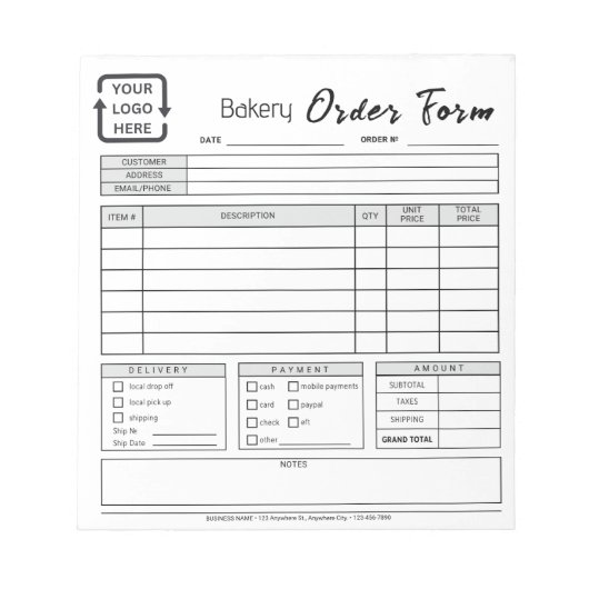 Modernes Bäckereicafé Gray Order Form Notepad Notizblock (Vorderseite)