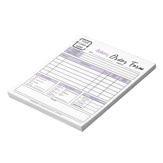 Modernes Bäckereicafé Lila Bestellformular Notepad Notizblock (Rotiert)