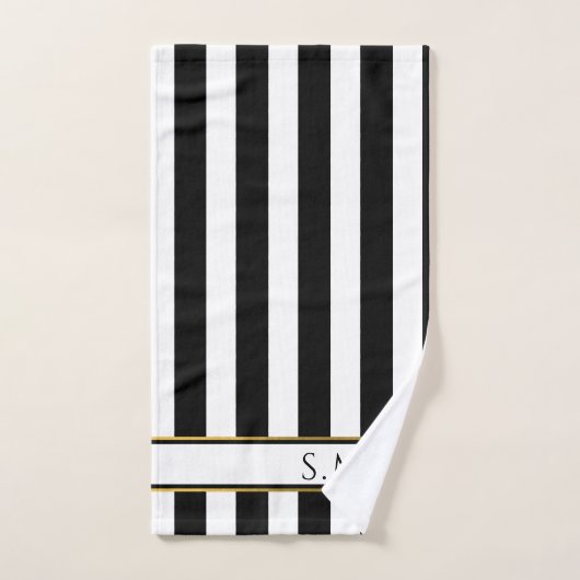 Modernes Bad mit Schwarz-weißen Streifen Badhandtuch Set (Handtuch)