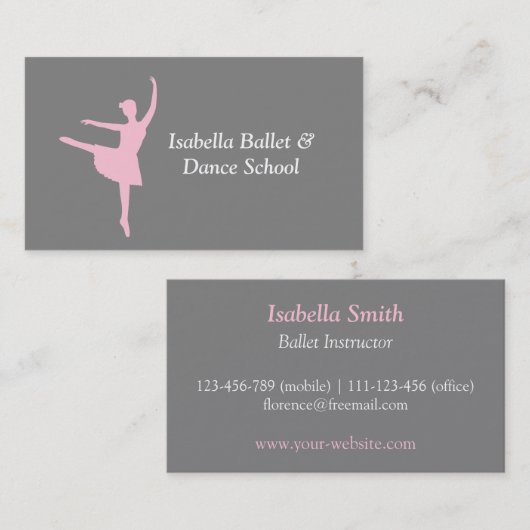 Modernes Ballerina Ballett- und Tanzstudio Grau Visitenkarte (Vorne/Hinten)