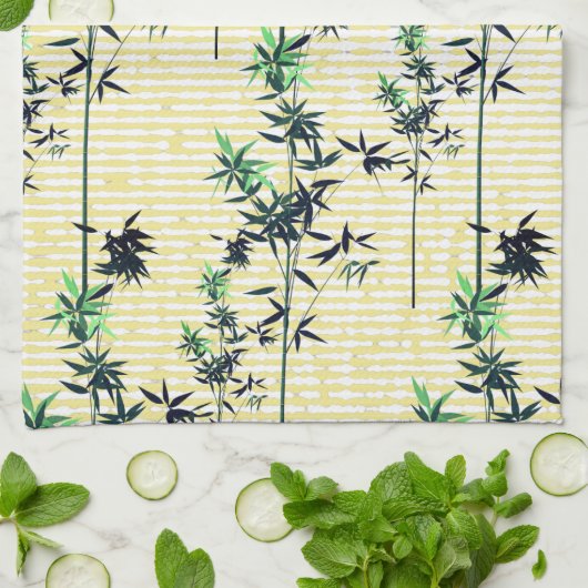 Modernes Bambus & Gelb Geschirrtuch (Gefaltet)
