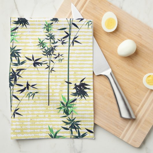 Modernes Bambus & Gelb Geschirrtuch (Viertel Falte)