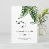 Modernes Bananenleaf des Mitteljahrhunderts Save t Einladung (Stehend Vorderseite)