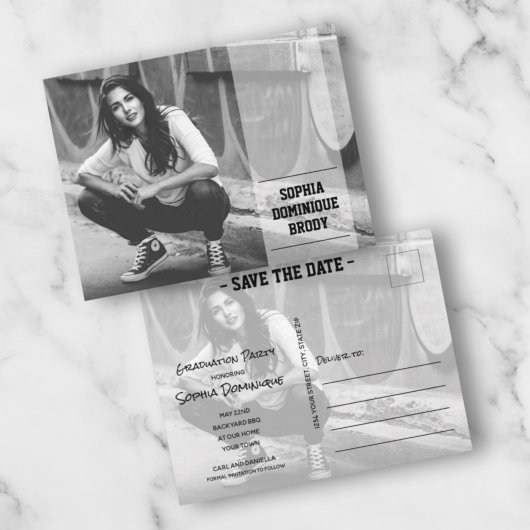 Modernes Banner Abschluss Foto Save the Date Postkarte