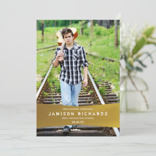 Modernes Banner Grad Party Einladung / Imitate Gol (Stehend Vorderseite)