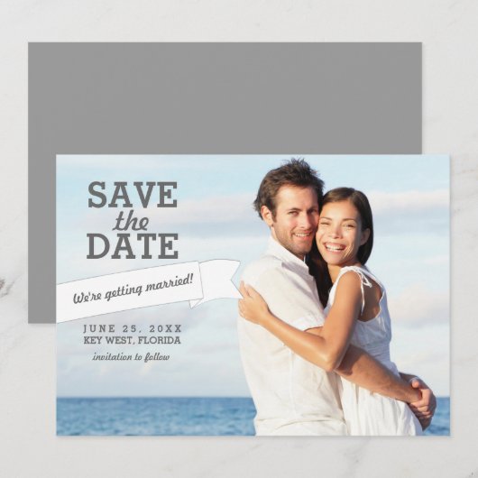Modernes Banner Save the Date Hochzeitsfotokarte (Vorne/Hinten)