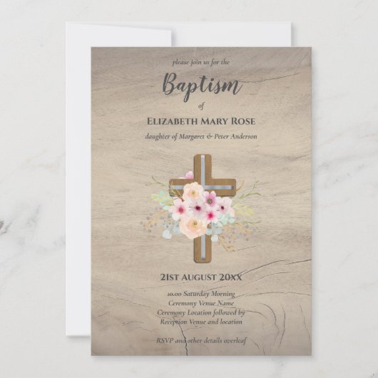 Modernes BAPTISM Christening Bautizo INVITE FLORAL Einladung (Vorderseite)