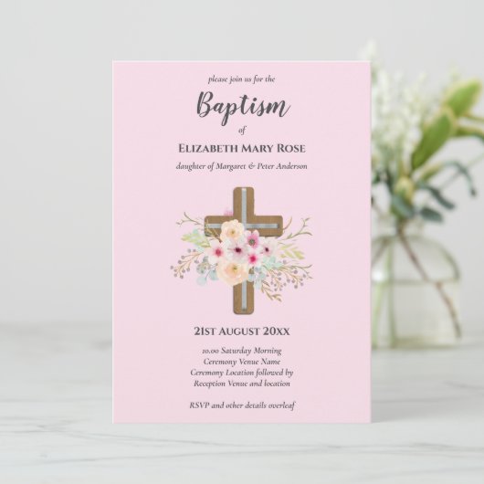 Modernes BAPTISM Christening Bautizo INVITE FLORAL Einladung (Stehend Vorderseite)