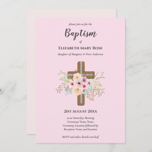 Modernes BAPTISM Christening Bautizo INVITE FLORAL Einladung (Vorne/Hinten)