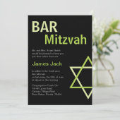 Modernes Bar Mitzvah Einladungs-Grün u. Schwarzes Einladung (Stehend Vorderseite)
