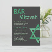 Modernes Bar Mitzvah Invitiation- Grün u. Grau Einladung (Stehend Vorderseite)