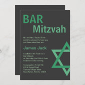 Modernes Bar Mitzvah Invitiation- Grün u. Grau Einladung (Vorne/Hinten)