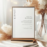 Modernes Bar Mitzvah Kippot Tabletop Zeichen Einladung<br><div class="desc">Mazel tov auf diesem besondere Anlass! Machen Sie die Zeremonie Ihres Sohnes Bar Mitzvah mit diesem minimalistischen Typografie schwarz-weiß Tischdecke Kippah Zeichen zu einem besonderen Erlebnis. Dieses Schild gibt Informationen darüber,  was Kippot ist und Anweisungen,  was zu tun ist.</div>