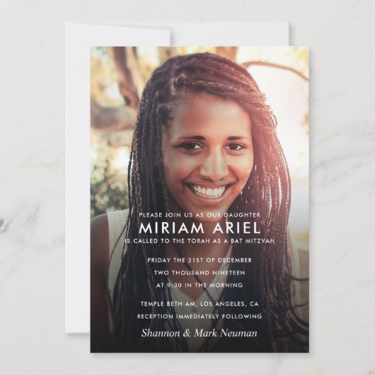 Modernes Bar Mitzvah oder Bat Mitzvah Foto Einladung (Vorderseite)