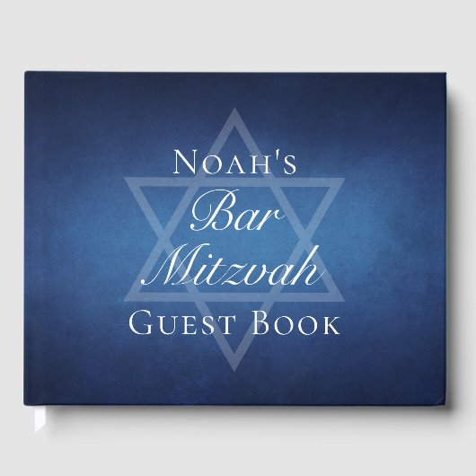 Modernes Bar Mitzvah Party Blue Star von David Cus Gästebuch (Vorderseite)