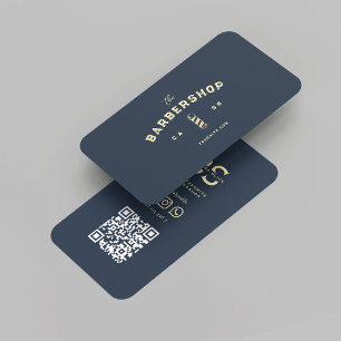 Modernes Barber Monogram Barbershop Dark Blue Visitenkarte