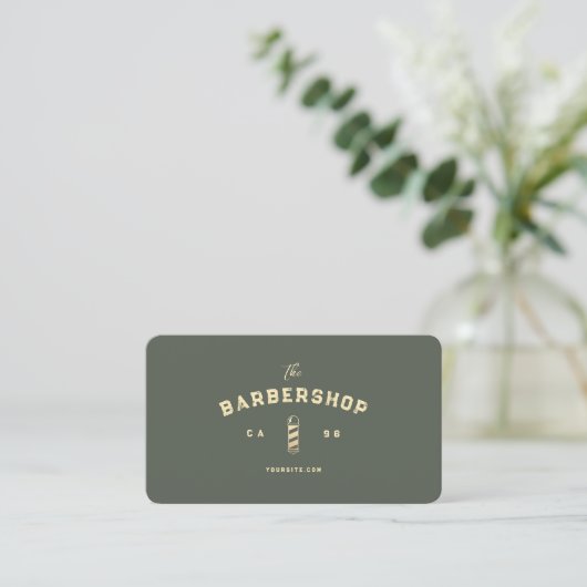 Modernes Barber Monogram Barbershop Sage Green Visitenkarte (Stehend Vorderseite)