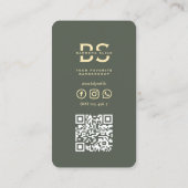 Modernes Barber Monogram Barbershop Sage Green Visitenkarte (Rückseite)