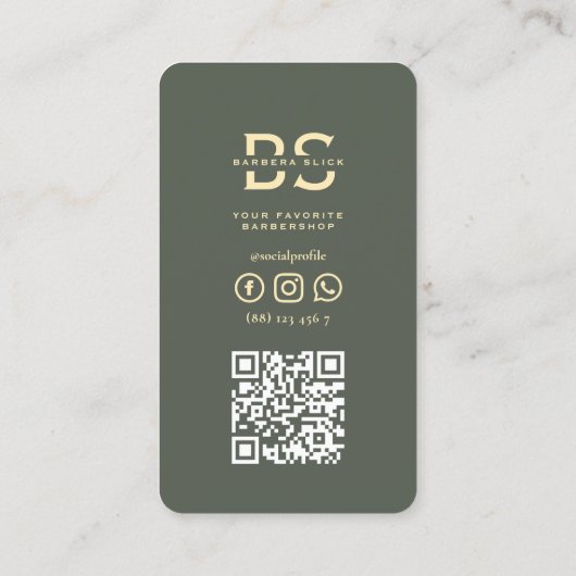 Modernes Barber Monogram Barbershop Sage Green Visitenkarte (Rückseite)
