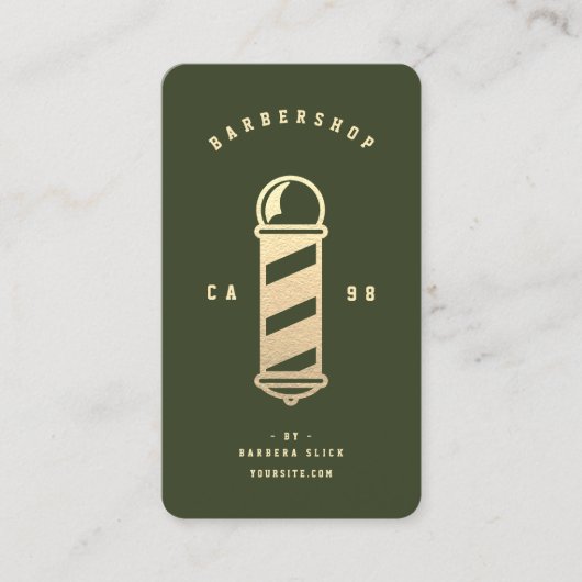 Modernes Barbershop Dunkle Grüne Reisen Barbernens Visitenkarte (Vorderseite)