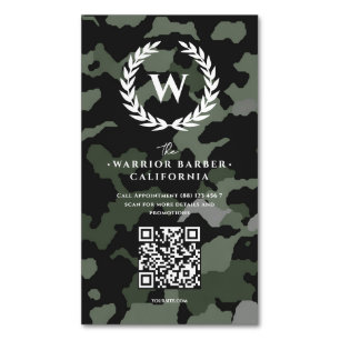 Modernes Barbershop Monogram Camouflage Barber Magnetische Visitenkarte