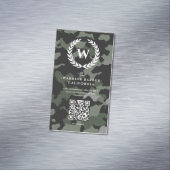 Modernes Barbershop Monogram Camouflage Barber Magnetische Visitenkarte (Beispiel)