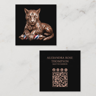 Modernes Barbier-Logo Rose Gold Panther Barber Sho Quadratische Visitenkarte