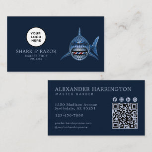 Modernes Barbier-Stahl-Hai-Logo Qr-Code Visitenkarte