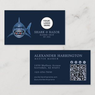Modernes Barbier-Stahl-Shark-Logo Qr-Code Visitenkarte
