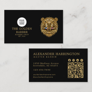 Modernes Barbiergeschäft Golden Beaver Logo Qr Cod Visitenkarte