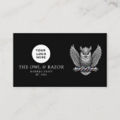 Modernes Barbiergeschäft Silver Owl Logo Qr Code Visitenkarte (Vorderseite)