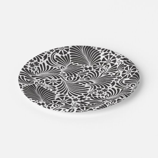 Modernes Barock, floralschwarz und weiß Pappteller (Schrägansicht)