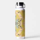 Modernes Barockmuster in goldrosa Blau Trinkflasche (Rückseite)