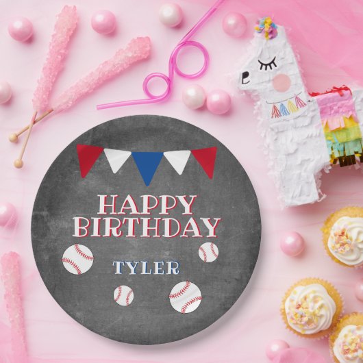 Modernes Baseball Chalkboard Kindergeburtstag Part Pappteller (Party)