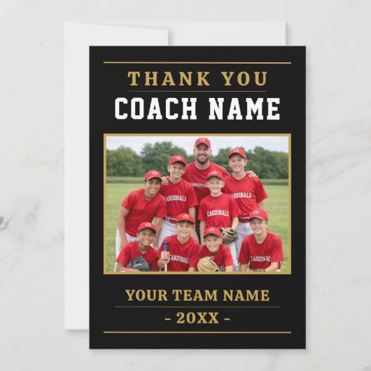 Modernes Baseball-Teamfoto Coach Dankeskarte (Vorderseite)