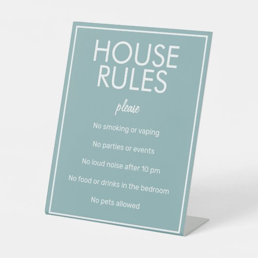 Modernes Basic Aquamarin House Rules Guest Pedesta Sockelschild (Vorderseite)