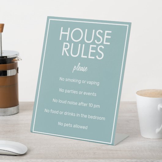 Modernes Basic Aquamarin House Rules Guest Pedesta Sockelschild (In SItu)