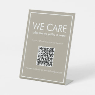 Modernes Basic Beige QR Code Feedback Counter Sign Sockelschild