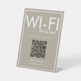 Modernes Basic Beige Wi-Fi QR Code Pedestal-Zeiche Sockelschild