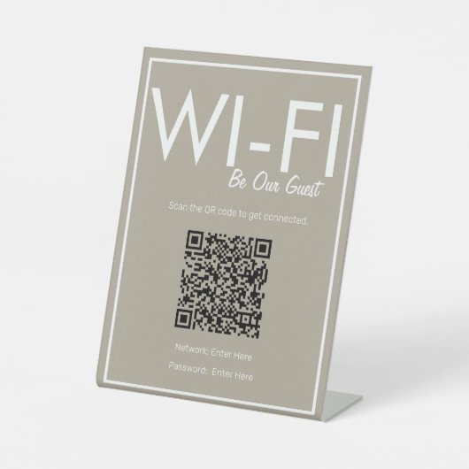 Modernes Basic Beige Wi-Fi QR Code Pedestal-Zeiche Sockelschild (Vorderseite)